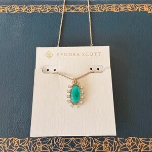 NEW Kendra Scott Brett Gold Tone Green & Clear Crystal Adjustable Necklace